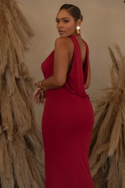 JLUXLABEL Red Infinite Allure Cowl Neck Dress