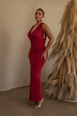 JLUXLABEL Red Infinite Allure Cowl Neck Dress