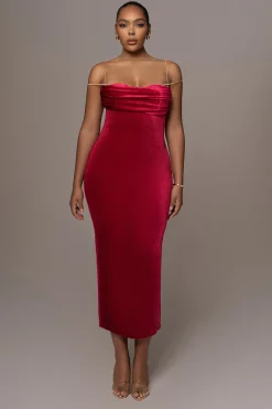 JLUXLABEL Red JOSANNA VELVET MIDI DRESS