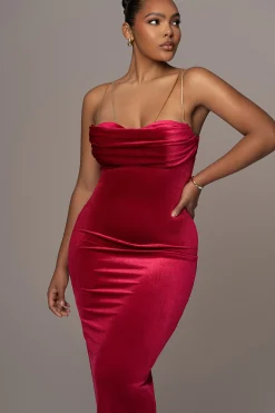 JLUXLABEL Red JOSANNA VELVET MIDI DRESS