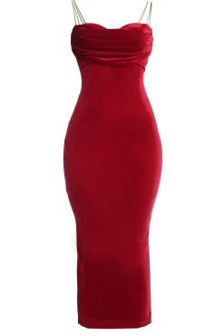 JLUXLABEL Red JOSANNA VELVET MIDI DRESS
