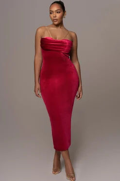 JLUXLABEL Red JOSANNA VELVET MIDI DRESS