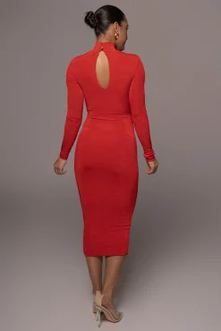 JLUXLABEL Red Kara Mock Neck Dress