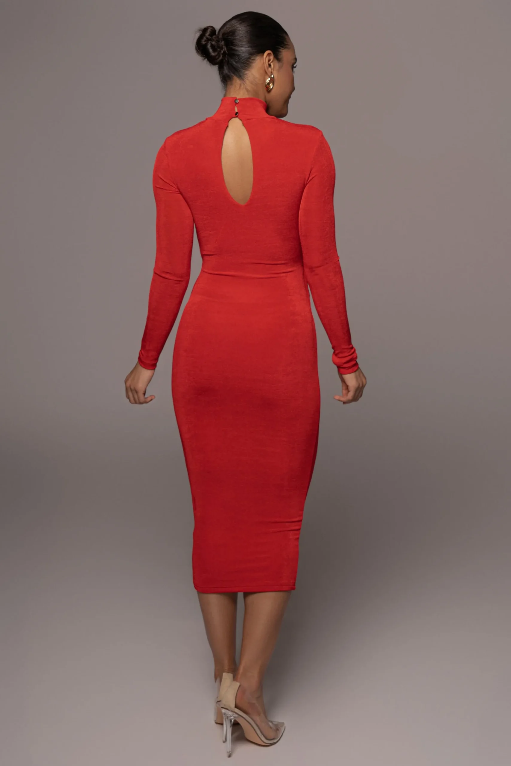 JLUXLABEL Red Kara Mock Neck Dress