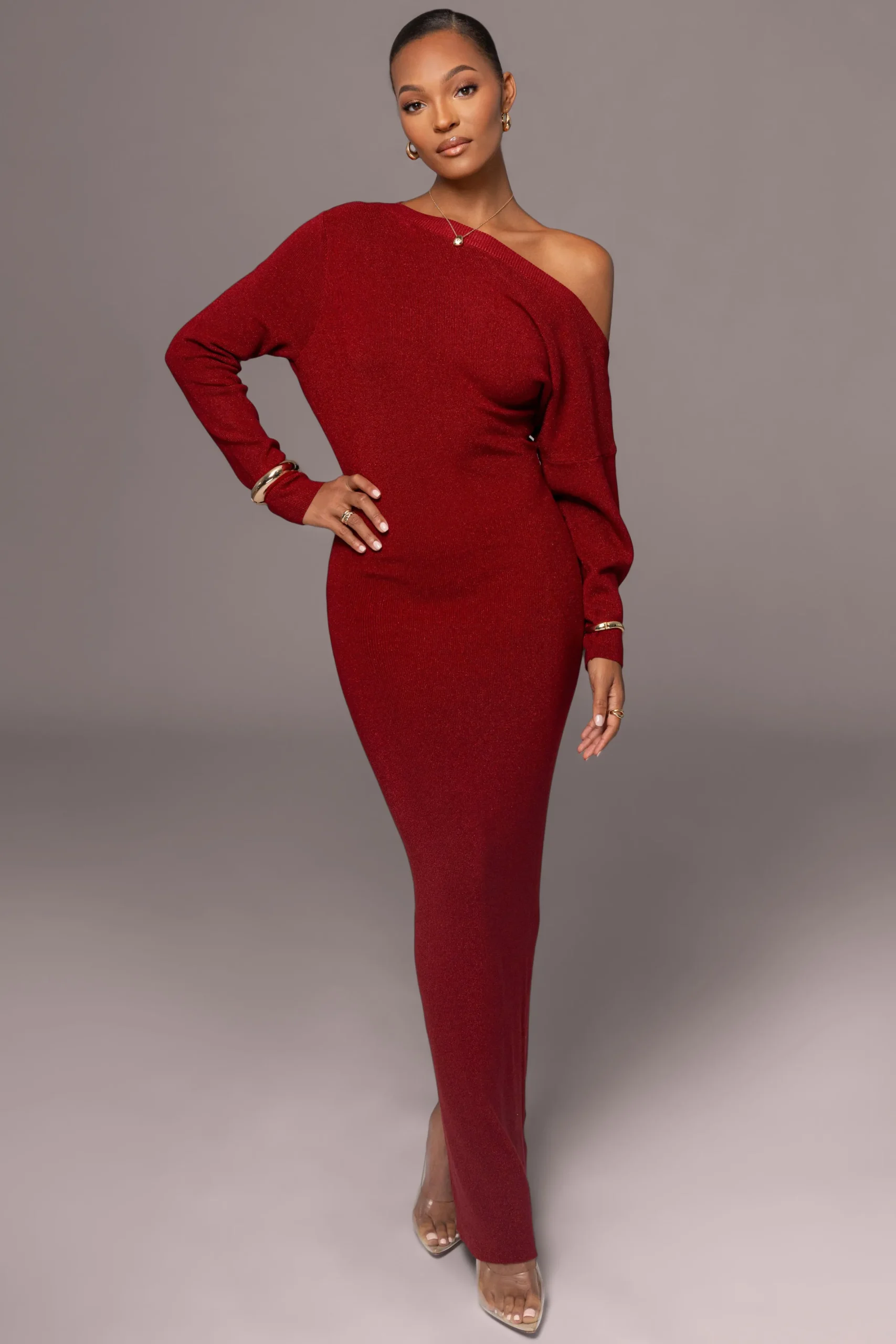 JLUXLABEL Red Night Shimmers Asymmetrical Maxi Dress