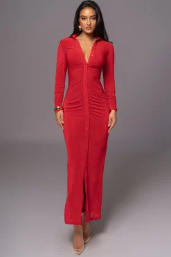 JLUXLABEL Red Zahra Button Front Maxi Dress