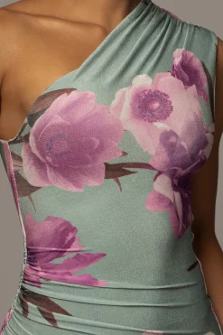 JLUXLABEL Sage Floral Eden One Shoulder Maxi Dress