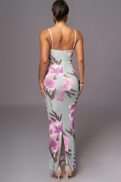 JLUXLABEL Sage Floral Slinky Visions Of You Maxi Dress