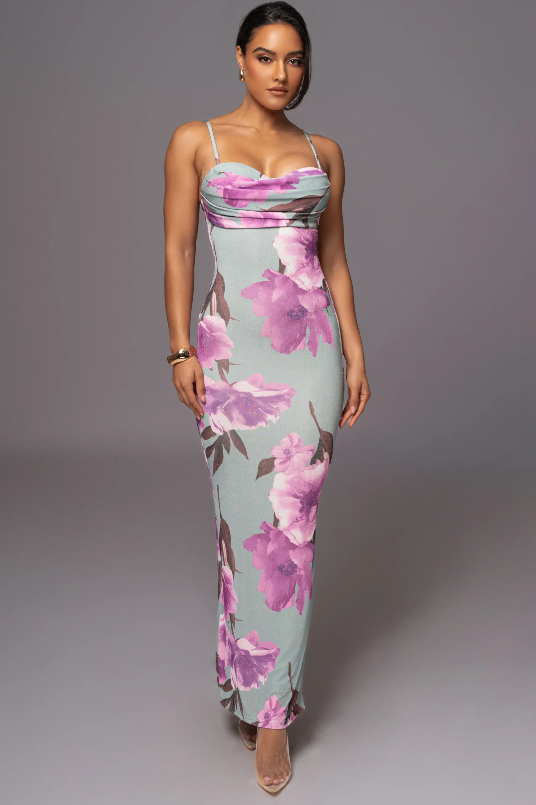 JLUXLABEL Sage Floral Slinky Visions Of You Maxi Dress