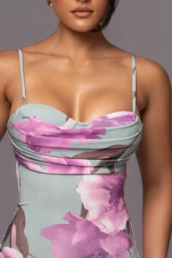 JLUXLABEL Sage Floral Slinky Visions Of You Maxi Dress