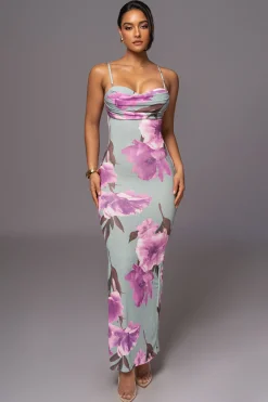 JLUXLABEL Sage Floral Slinky Visions Of You Maxi Dress