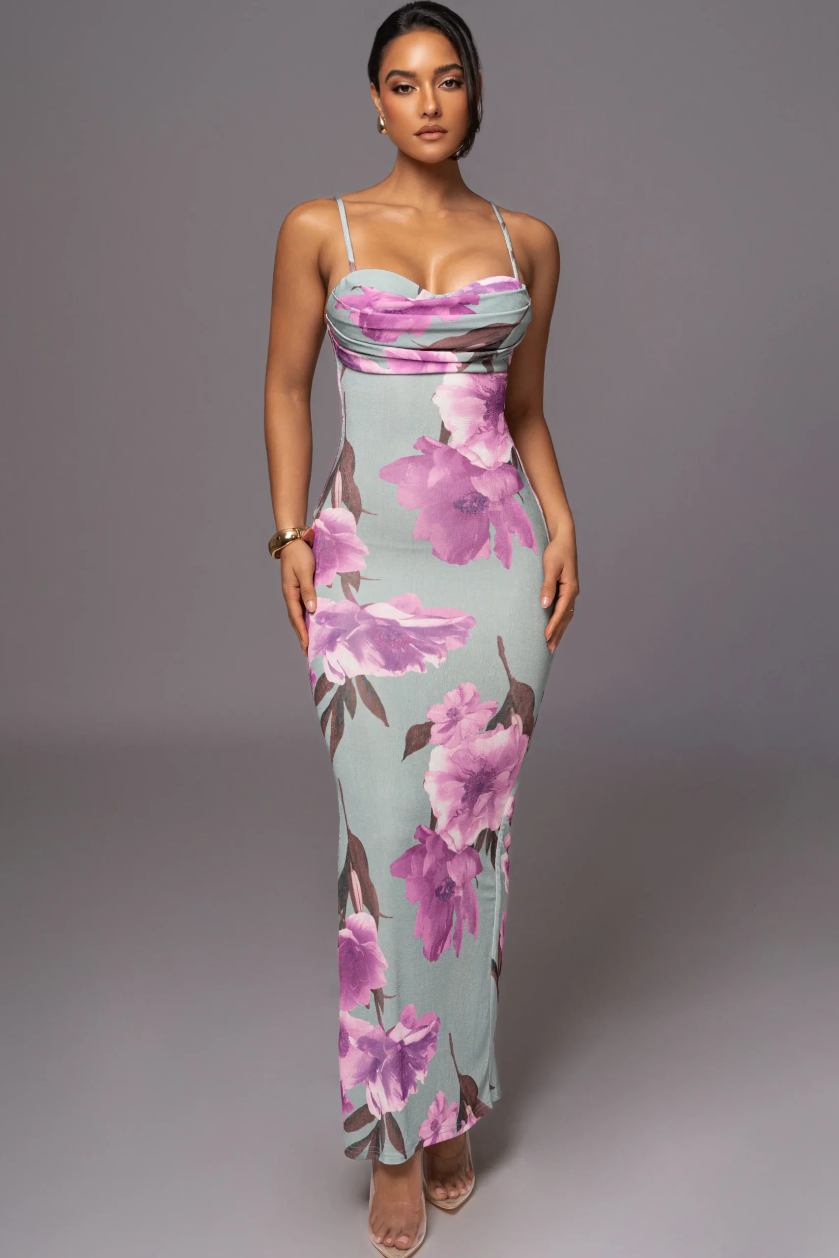 JLUXLABEL Sage Floral Slinky Visions Of You Maxi Dress