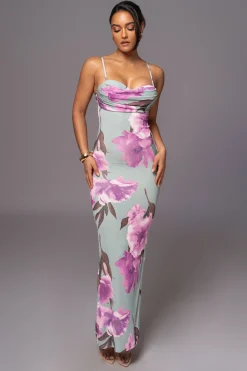 JLUXLABEL Sage Floral Slinky Visions Of You Maxi Dress
