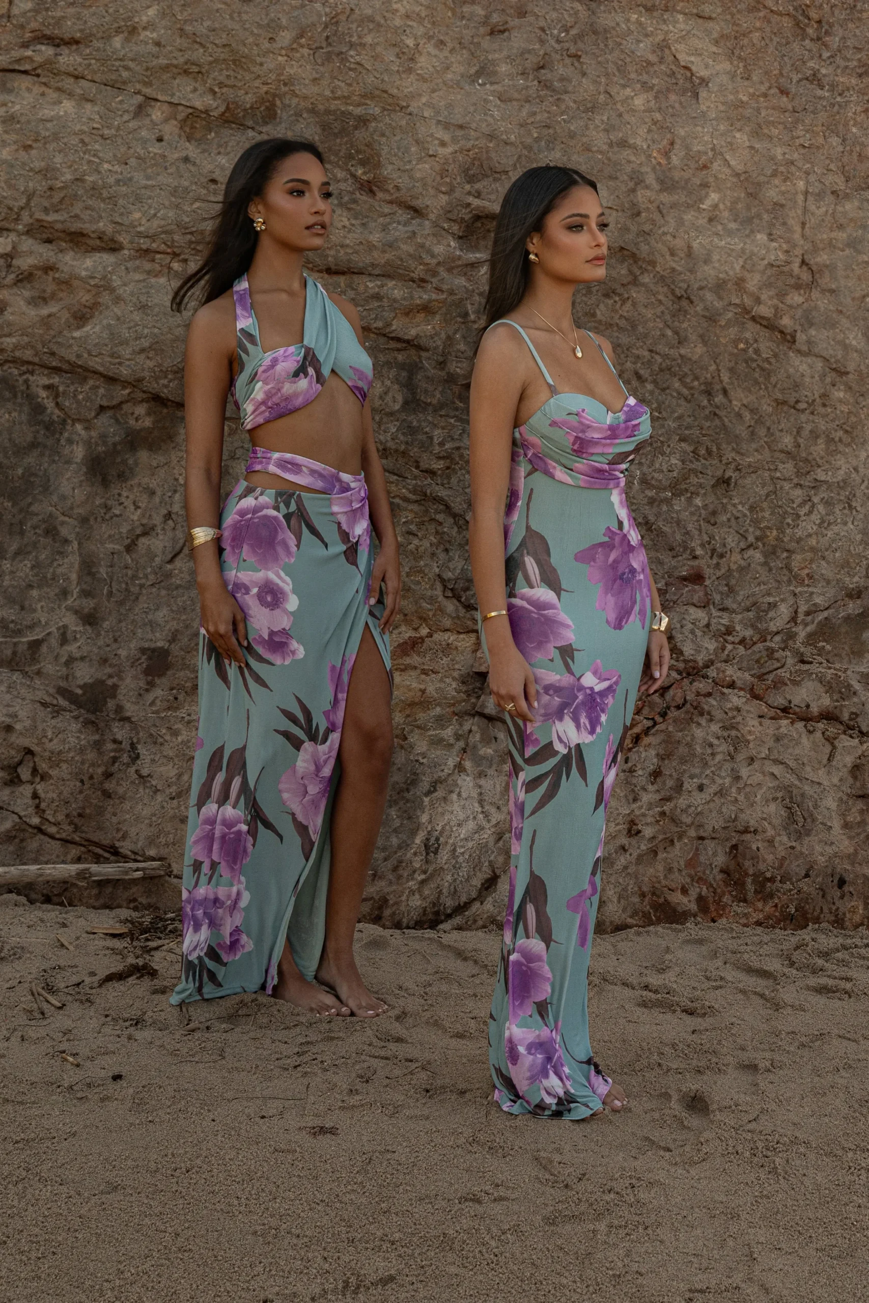 JLUXLABEL Sage Floral Slinky Visions Of You Maxi Dress
