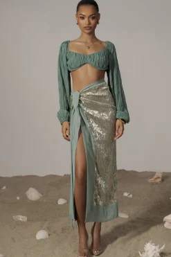 JLUXLABEL Sage Positano Printed Sarong Skirt