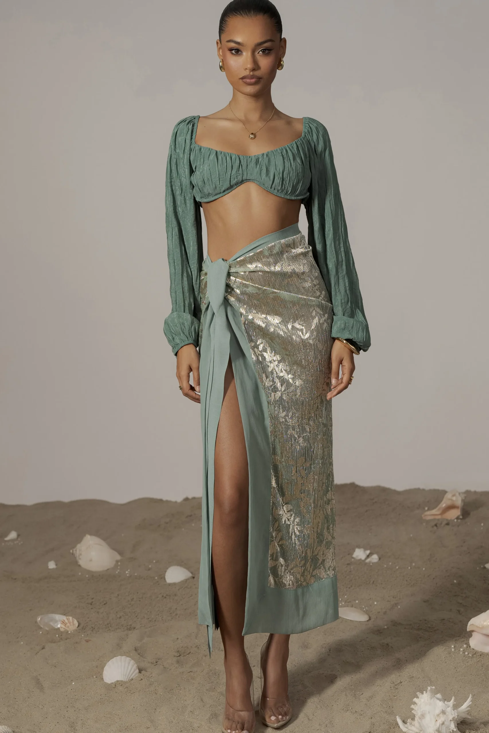 JLUXLABEL Sage Positano Printed Sarong Skirt