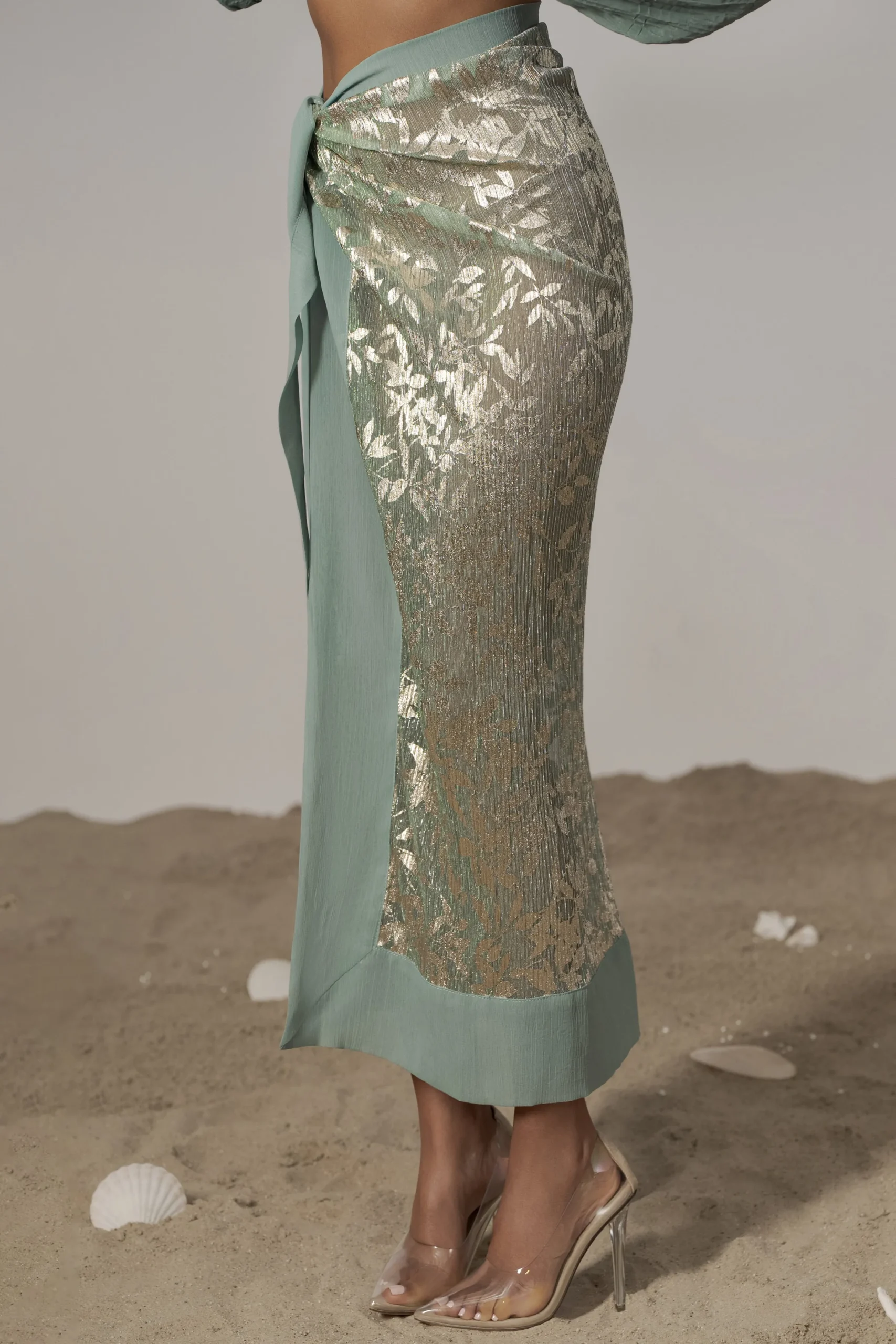 JLUXLABEL Sage Positano Printed Sarong Skirt