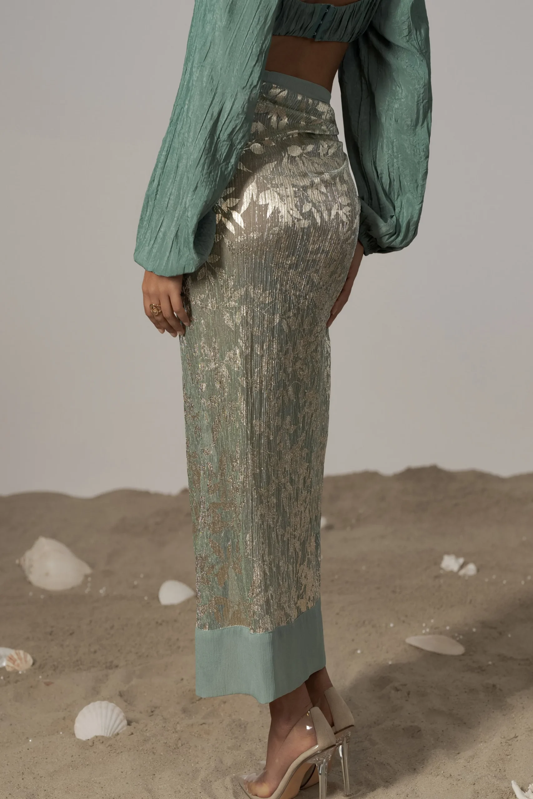 JLUXLABEL Sage Positano Printed Sarong Skirt