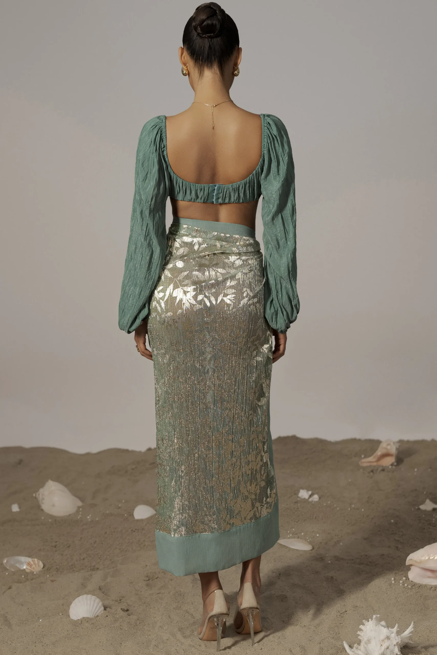 JLUXLABEL Sage Positano Printed Sarong Skirt