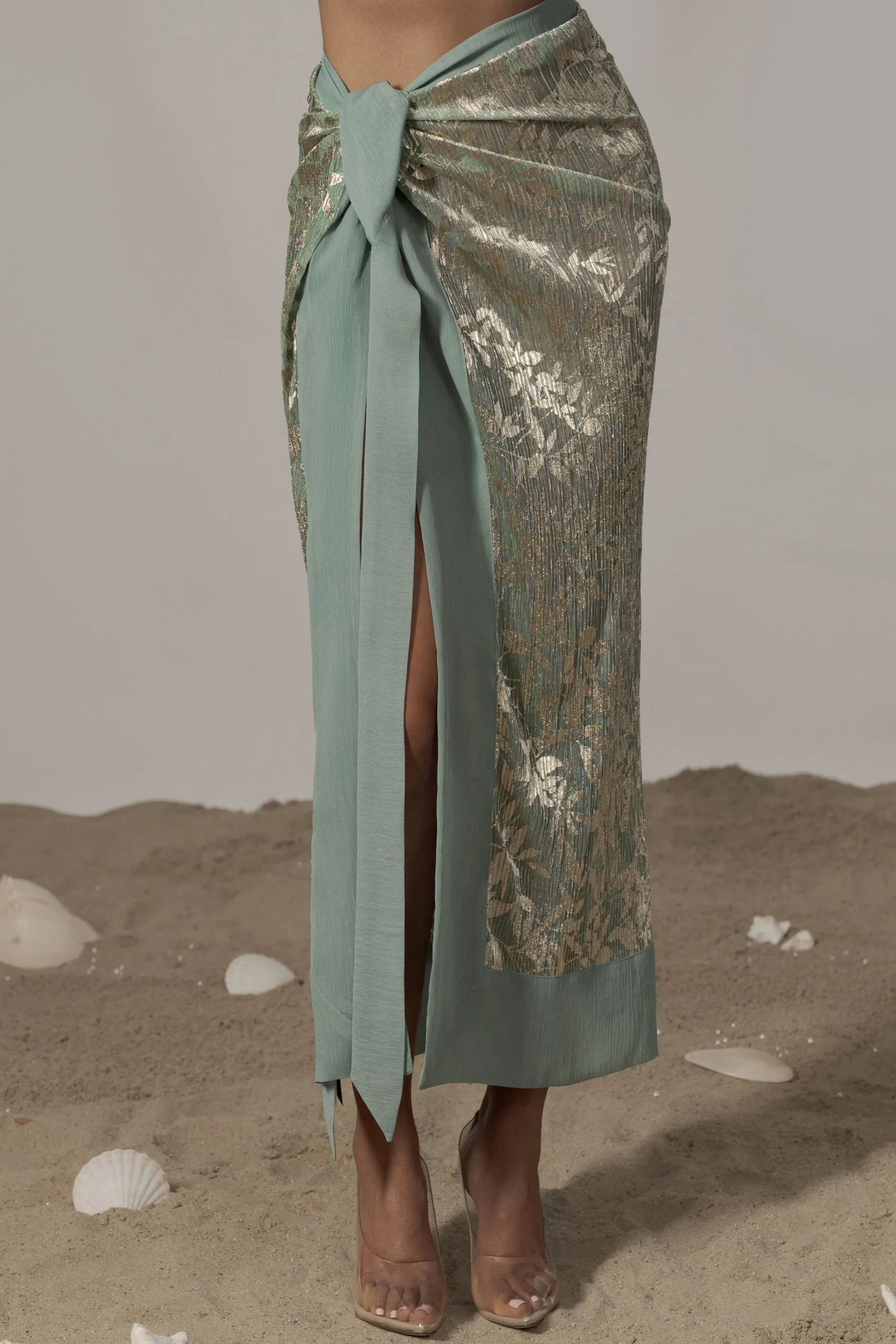 JLUXLABEL Sage Positano Printed Sarong Skirt