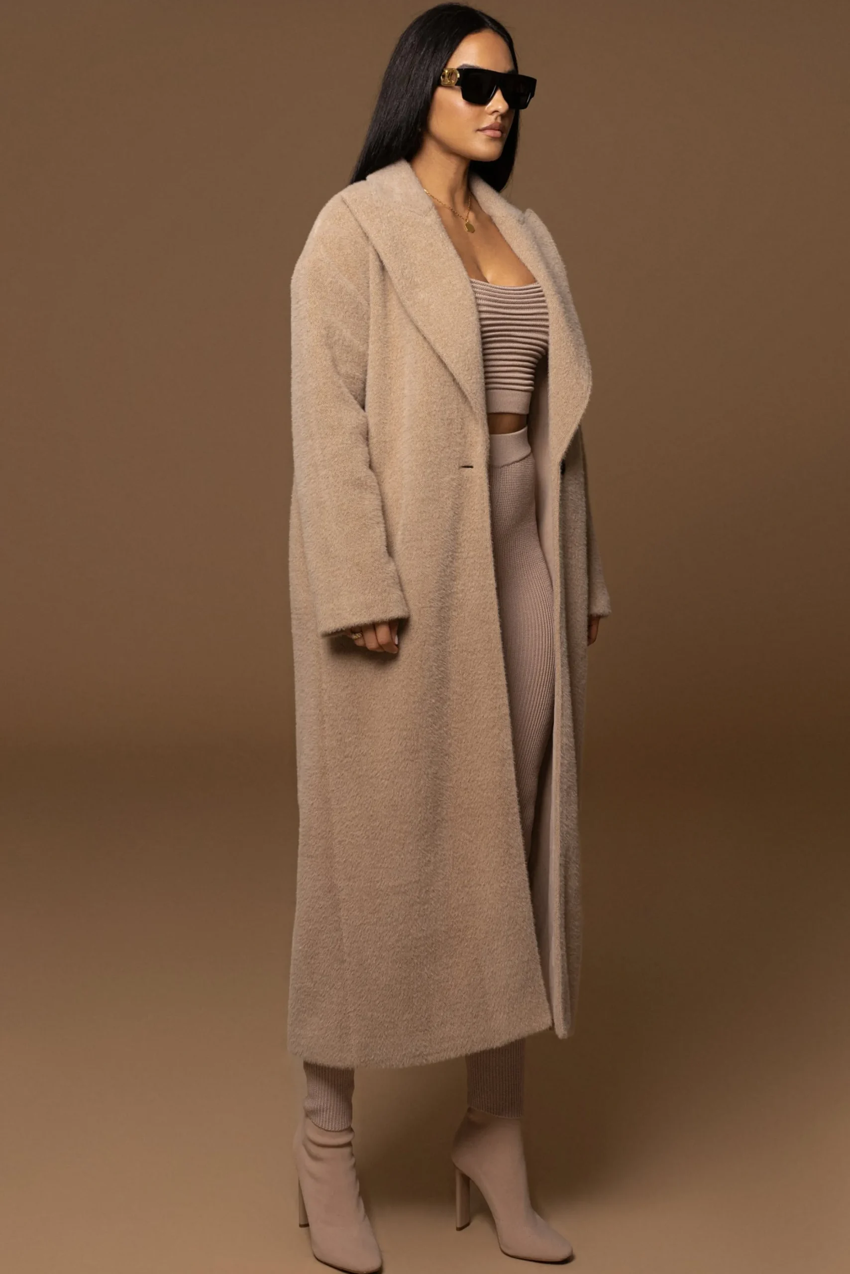 JLUXLABEL Sand Chelsie Longline Coat