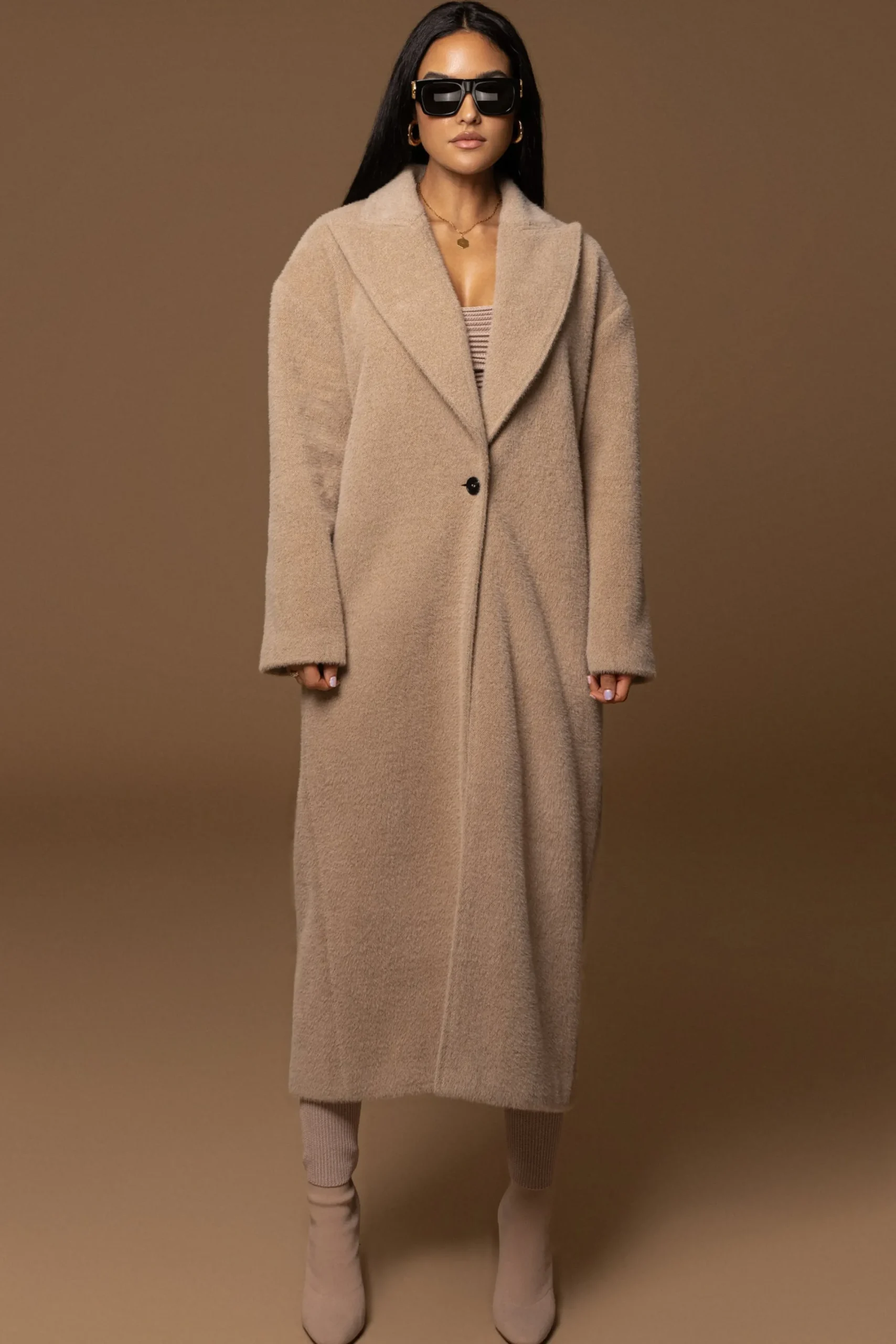JLUXLABEL Sand Chelsie Longline Coat