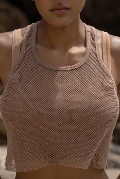 JLUXLABEL Sand Fishnet Crop Tank