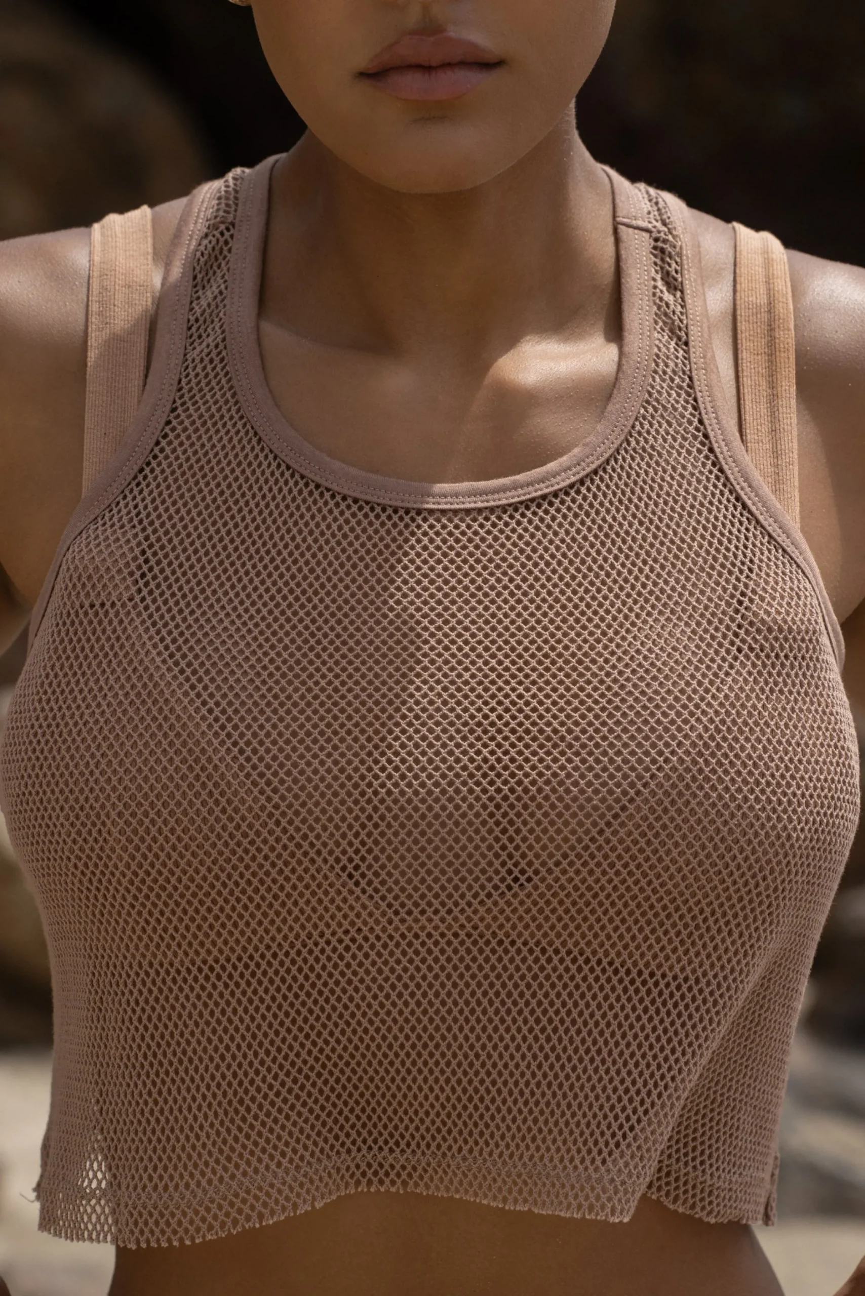 JLUXLABEL Sand Fishnet Crop Tank
