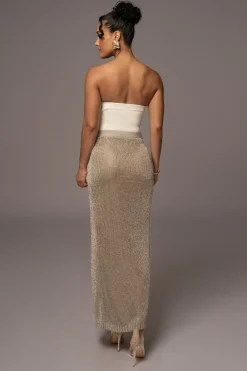 JLUXLABEL Silver Anais Maxi Slit Skirt