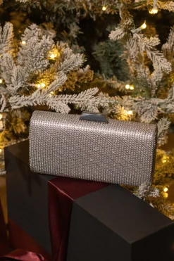 JLUXLABEL Silver Diamante Clutch Bag