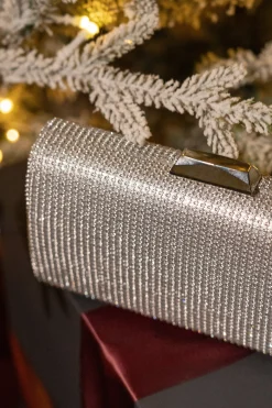 JLUXLABEL Silver Diamante Clutch Bag