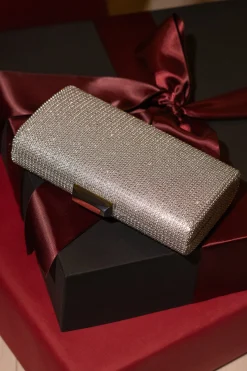 JLUXLABEL Silver Diamante Clutch Bag