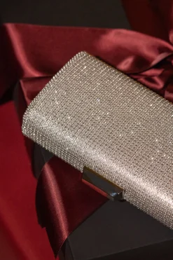 JLUXLABEL Silver Diamante Clutch Bag