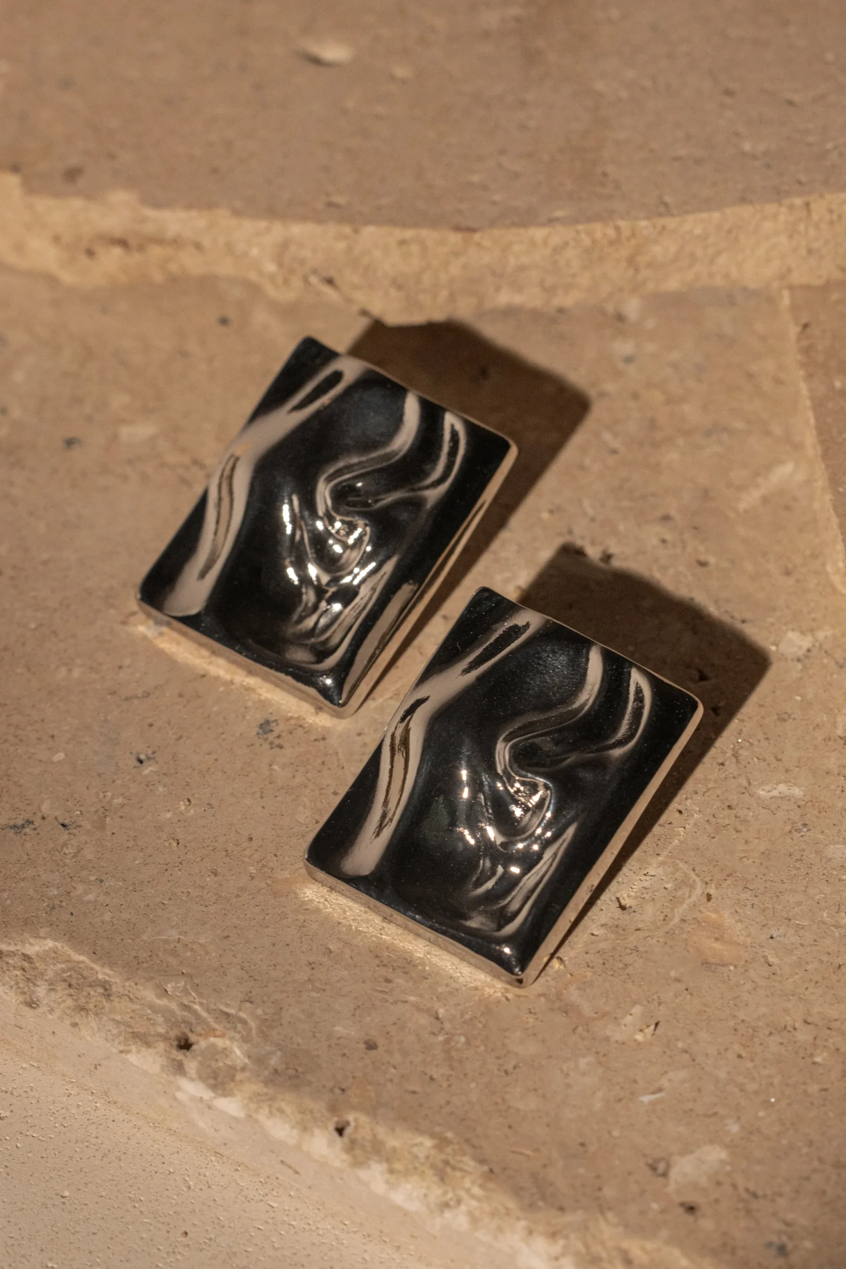 JLUXLABEL Silver Elie Squared Earrings