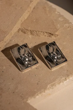 JLUXLABEL Silver Elie Squared Earrings