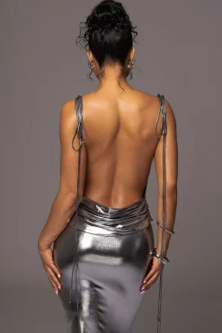 JLUXLABEL Silver Heart of Gold Maxi Dress