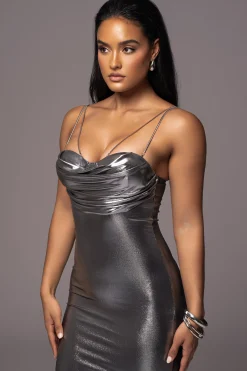 JLUXLABEL Silver Visions Of You Midi Dress