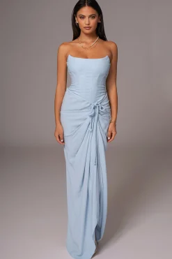 JLUXLABEL Sky Blue Noelia Linen Slit Skirt