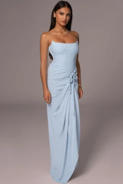 JLUXLABEL Sky Blue Noelia Linen Slit Skirt