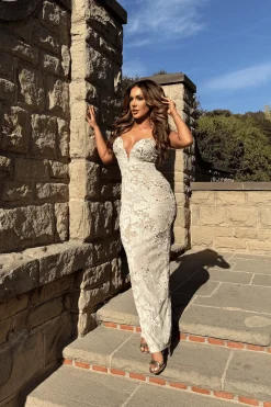 JLUXLABEL Stone Gilded Sequin Maxi Dress