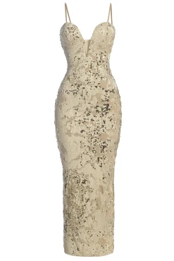 JLUXLABEL Stone Gilded Sequin Maxi Dress