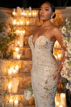JLUXLABEL Stone Gilded Sequin Maxi Dress