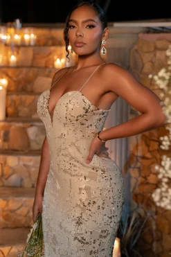 JLUXLABEL Stone Gilded Sequin Maxi Dress