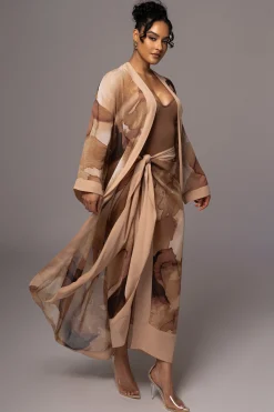 JLUXLABEL Tan Abstract Alissa Printed Duster