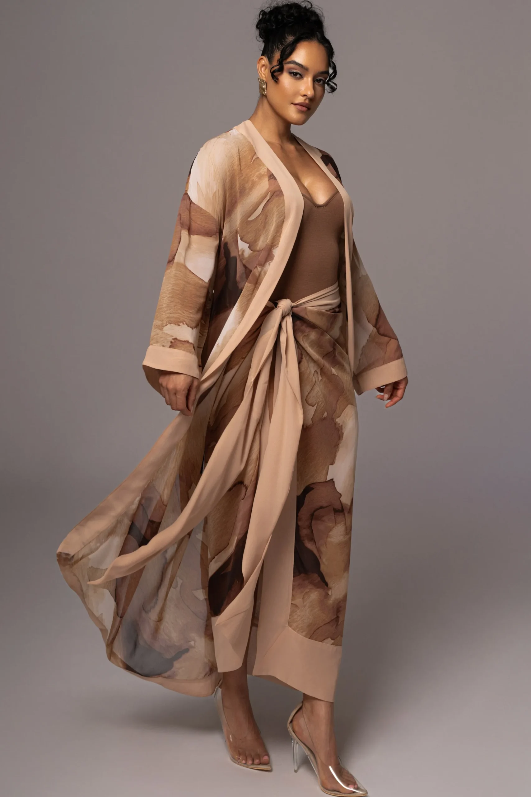 JLUXLABEL Tan Abstract Alissa Printed Duster
