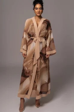 JLUXLABEL Tan Abstract Alissa Printed Duster