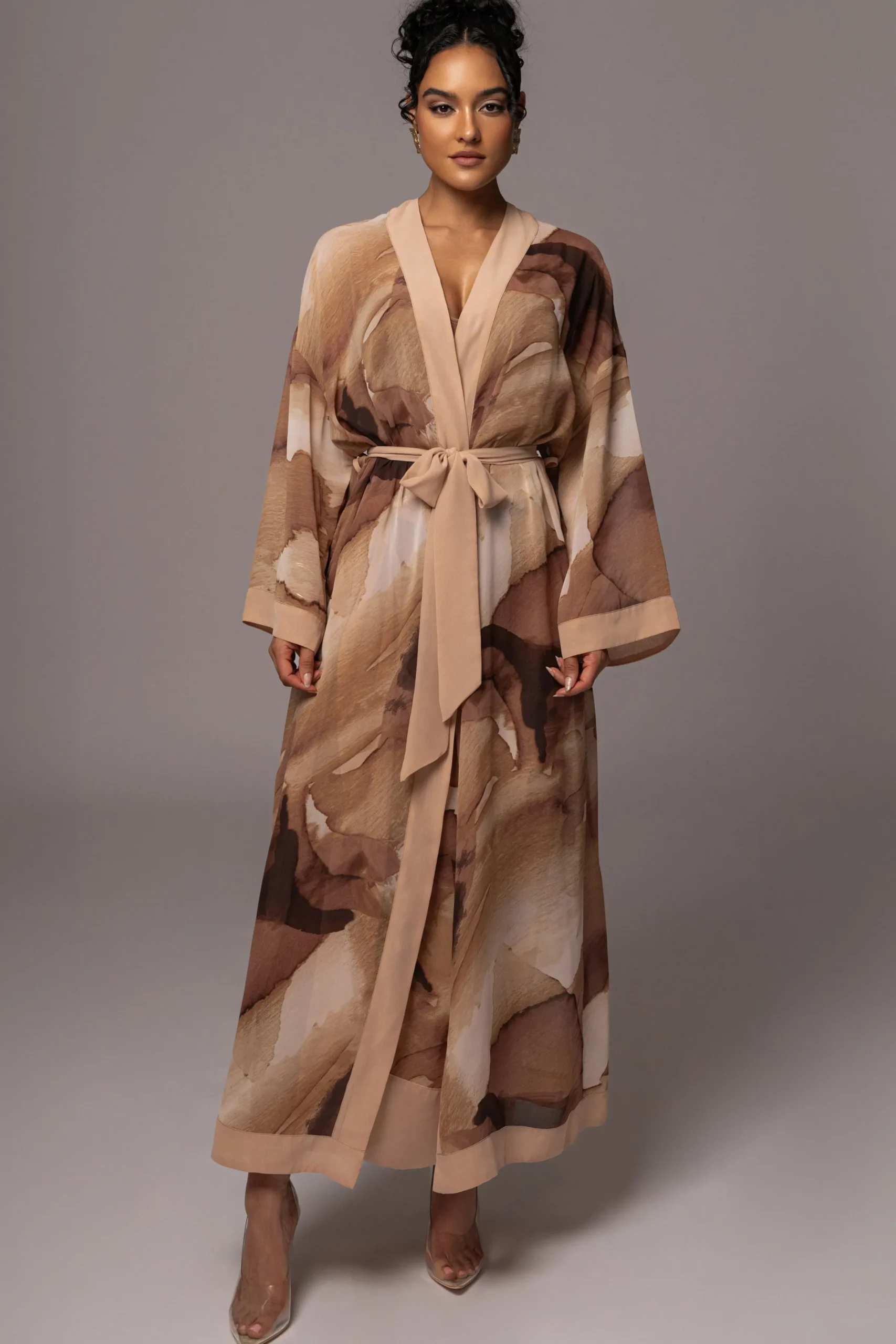 JLUXLABEL Tan Abstract Alissa Printed Duster