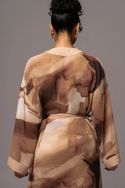 JLUXLABEL Tan Abstract Alissa Printed Duster