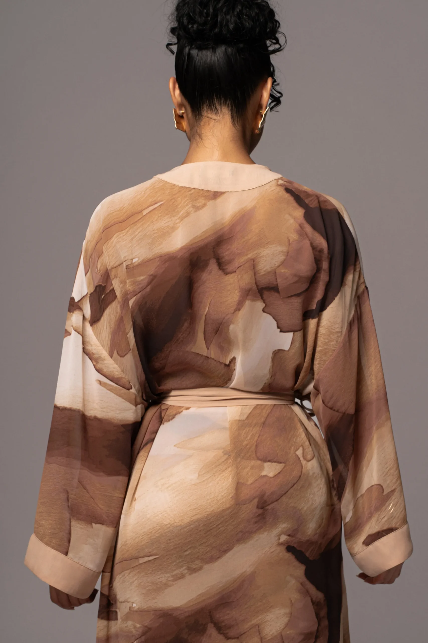 JLUXLABEL Tan Abstract Alissa Printed Duster