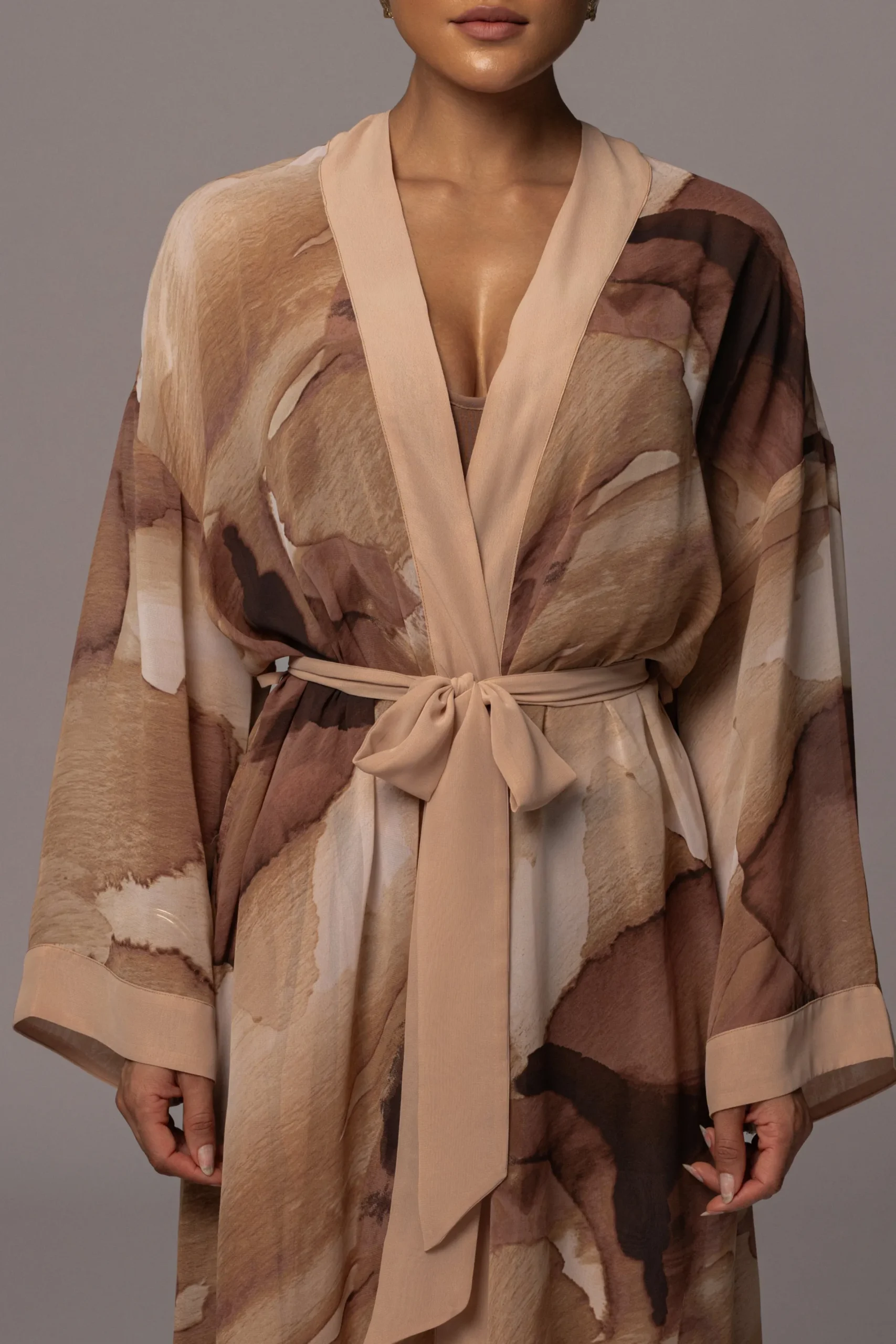 JLUXLABEL Tan Abstract Alissa Printed Duster